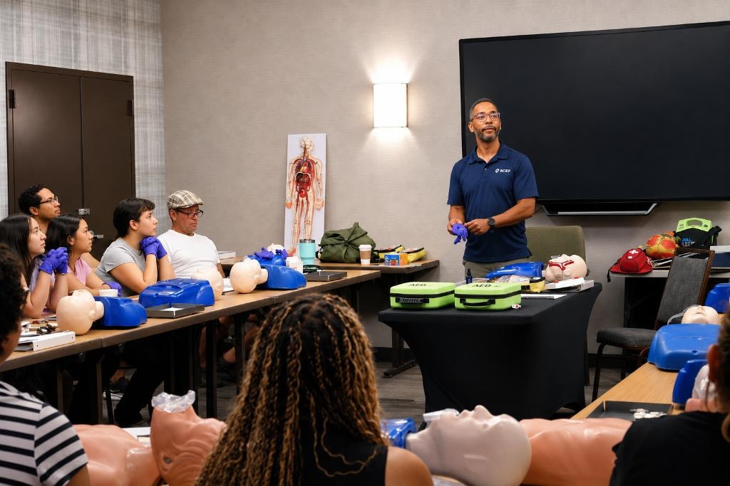 Jamie Fore leading a CPR and AED training class